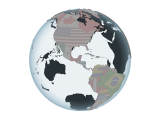 Belize with flag on globe isolated