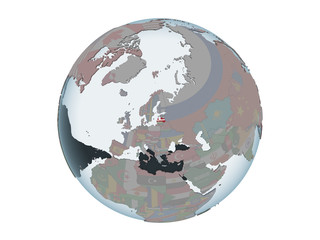 Latvia with flag on globe isolated