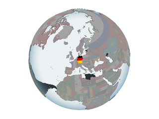 Germany with flag on globe isolated