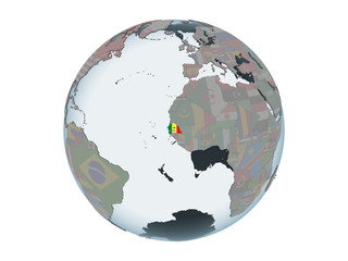 Senegal with flag on globe isolated