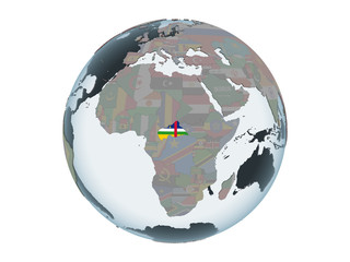 Central Africa with flag on globe isolated