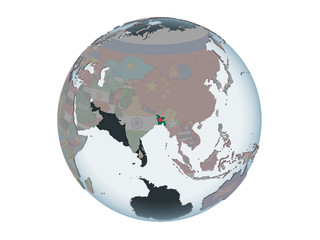 Fototapeta premium Bangladesh with flag on globe isolated