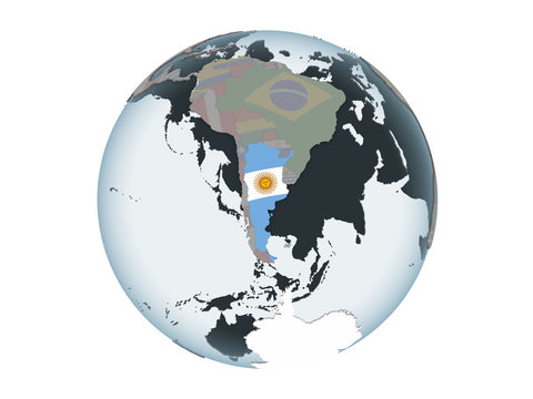 Argentina with flag on globe isolated