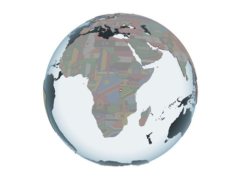 Burundi with flag on globe isolated