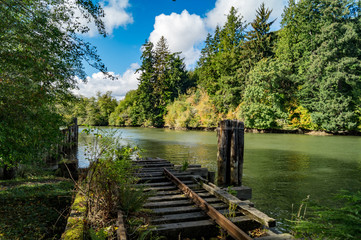 Railroad line ends at the Hoquiam River in western Washington state