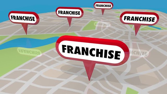 Franchises New Business Expansion Locations Map Pins 3d Animation