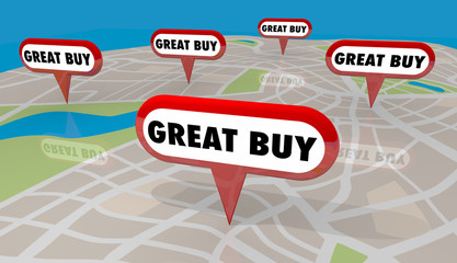 Great Buys Good Locations Properties Homes Map Pins 3d Illustration