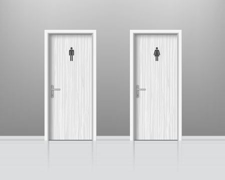 Toilet doors for male and female genders. WC Door for man and woman. Vector
