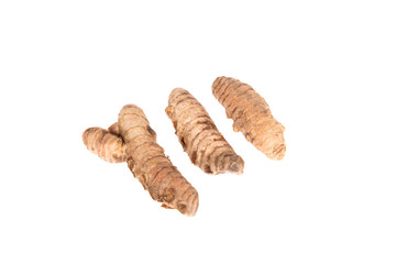 turmeric root on white background