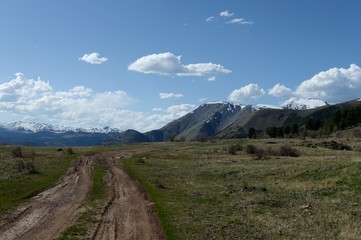 Mountain road in the area of the river Yarlyamry. Mountain Altai