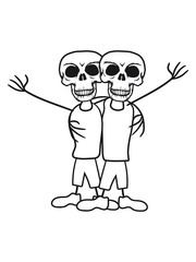 2 freunde team paar duo schädel skelett tot tod knochen horror halloween maske kopf totenkopf böse comic cartoon clipart c