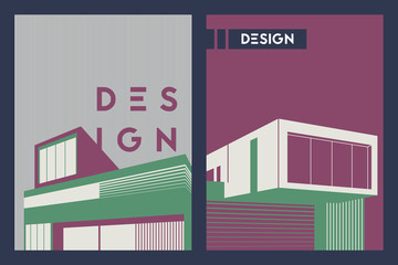 Architecture conceptual drawings. Colorful minimalistic house backgrounds. Vector illustration.