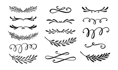 Handdrawn dividers set. Collection of vector borders, swirls, flourishes.