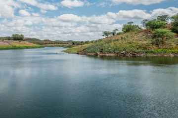 Naklejka na ściany i meble Weir, artificial lake, Açude at São Domingos do Cariri, Paraíba, Northeast of Brazil