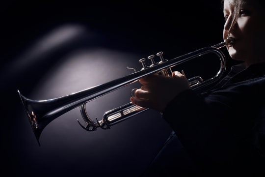 Trumpet player jazz musician playing brass instrument