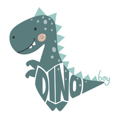 Dinosaur baby cute print. Dino boy slogan and lettering. © Vasileva