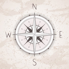 Fototapeta na wymiar Vector illustration with a vintage compass or wind rose on grunge background. With basic directions North, East, South and West.