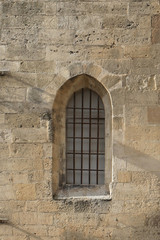 Fototapeta na wymiar Old window with metal fence