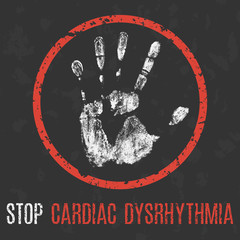 Conceptual vector illustration. The medical diagnosis. Stop cardiac dysrhythmia