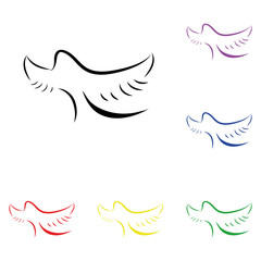 Fototapeta na wymiar Elements of dove in multi colored icons. Premium quality graphic design icon. Simple icon for websites, web design, mobile app, info graphics