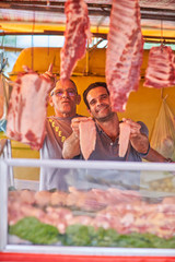 Butchery in street market sunday morning in Rio de janeiro, Brazil
