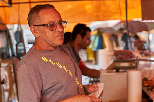 Butchery in street market sunday morning in Rio de janeiro, Brazil