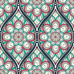 Seamless pattern with ethnic mandala ornament. Hand drawn illustration