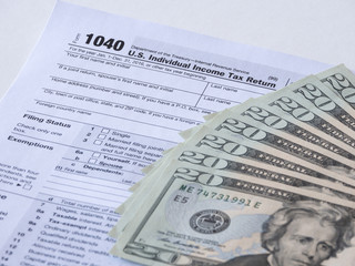 Close up photograph of 1040 individual earnings federal government department of treasury tax...