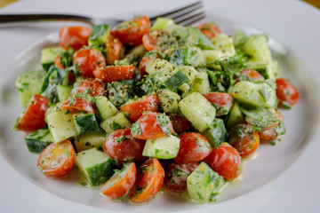 Cucumber, Tomato & Herb Salad with a Creamy Vinaigrette Dressing