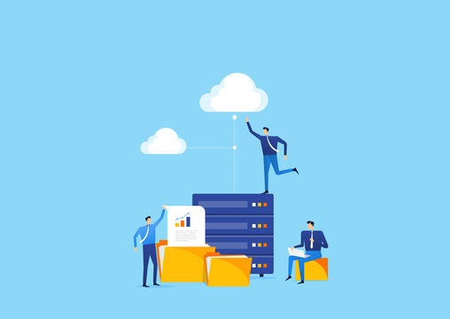 business technology storage server connect to cloud  computing  service concept with people business team working
