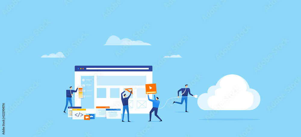 Fototapete programmer and design team develop for web application and connect to cloud computing concept with  group  business team working 
