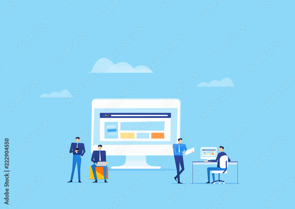 Poster web application  develop and web design team and people business team working concept
