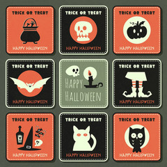 Halloween vector greeting card collection set.