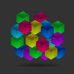 Isometric color cubes on the black background