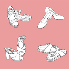 Shoes Vector Set. Hand drawn doodle female