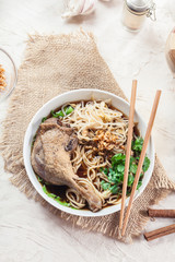 Delicious duck noodle soup