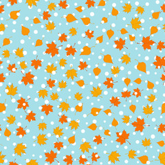 Seamless pattern of falling leaves falling snow