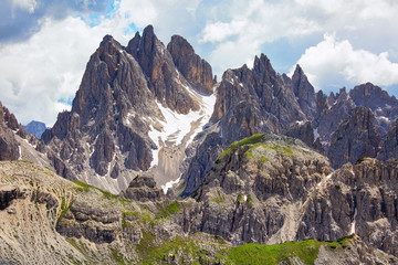 High peaks of Dolomites in Tre Cime di Lavaredo Natural park, Italy