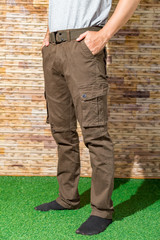 Model wearing cargo pants or cargo trousers