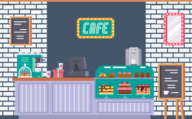 Obraz premium Interior of cafe building facade, modern coffeeshop store.