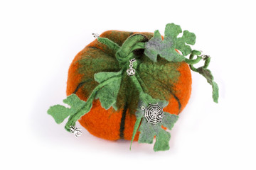 Pumpkin handmade from felted wool for celebration of Halloween