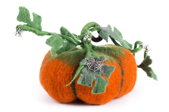 Pumpkin handmade from felted wool for celebration of Halloween