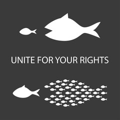 Grunge poster 'Unitefor your rights'. U.S. flag in the background