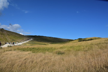 Blue sky and white clouds, vast expanse of grassland