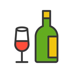 Bottle and wine glass, Merry Christmas related icon set, filled outline design editable stroke