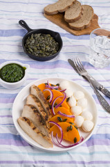 Pumpkin slices with meat and mozzarella