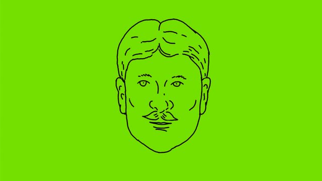 2d Animation motion graphics showing a head of a Caucasian male morphing from young to adult middle age to old senior on white screen, green screen with alpha matte in  HD high definition.