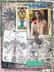 Gordijnen Mysterieuze, alchemistische en esoterische collages met tarotkaarten en astrologische symbolen © Rosario Rizzo