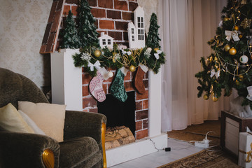 Interior of the room, decorated for Christmas and New year