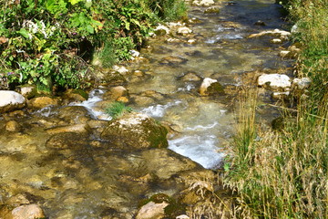 Photo of nature - spring water mountain river and the beautiful petrous creek on North Caucasus